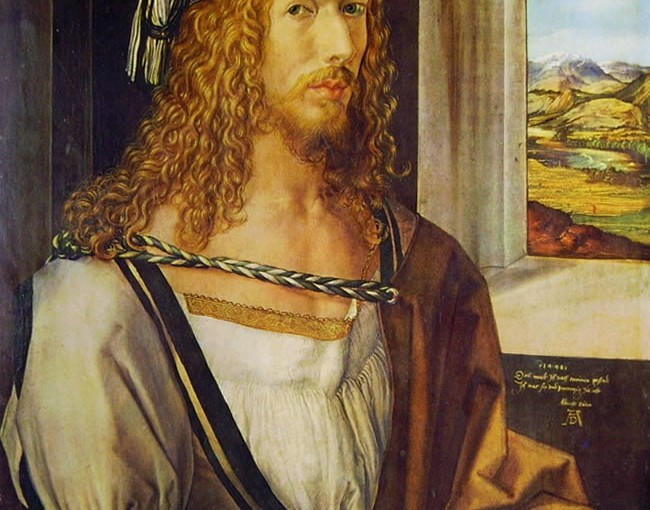 Albrecht Dürer: Autoritratto con i guanti, cm. 52 x 41, Prado, Madrid.